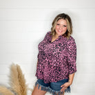 "Miss Kitty" Animal Print 3/4 Sleeve Split Neck-Lola Monroe Boutique