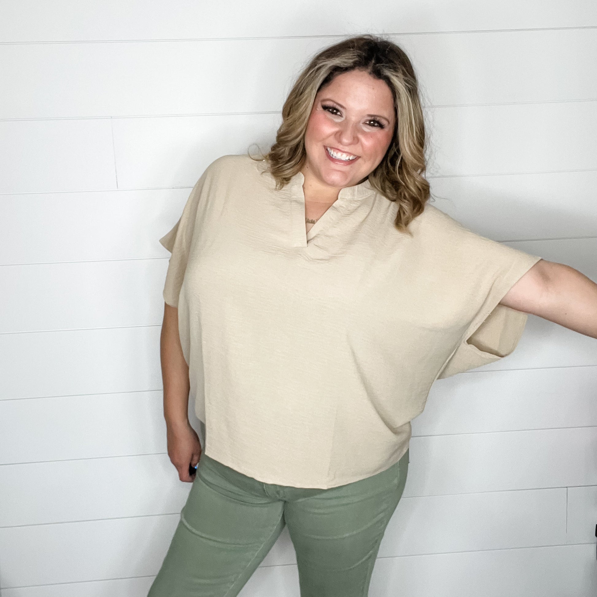 "Mitchell" Split Neck Dolman (Taupe)