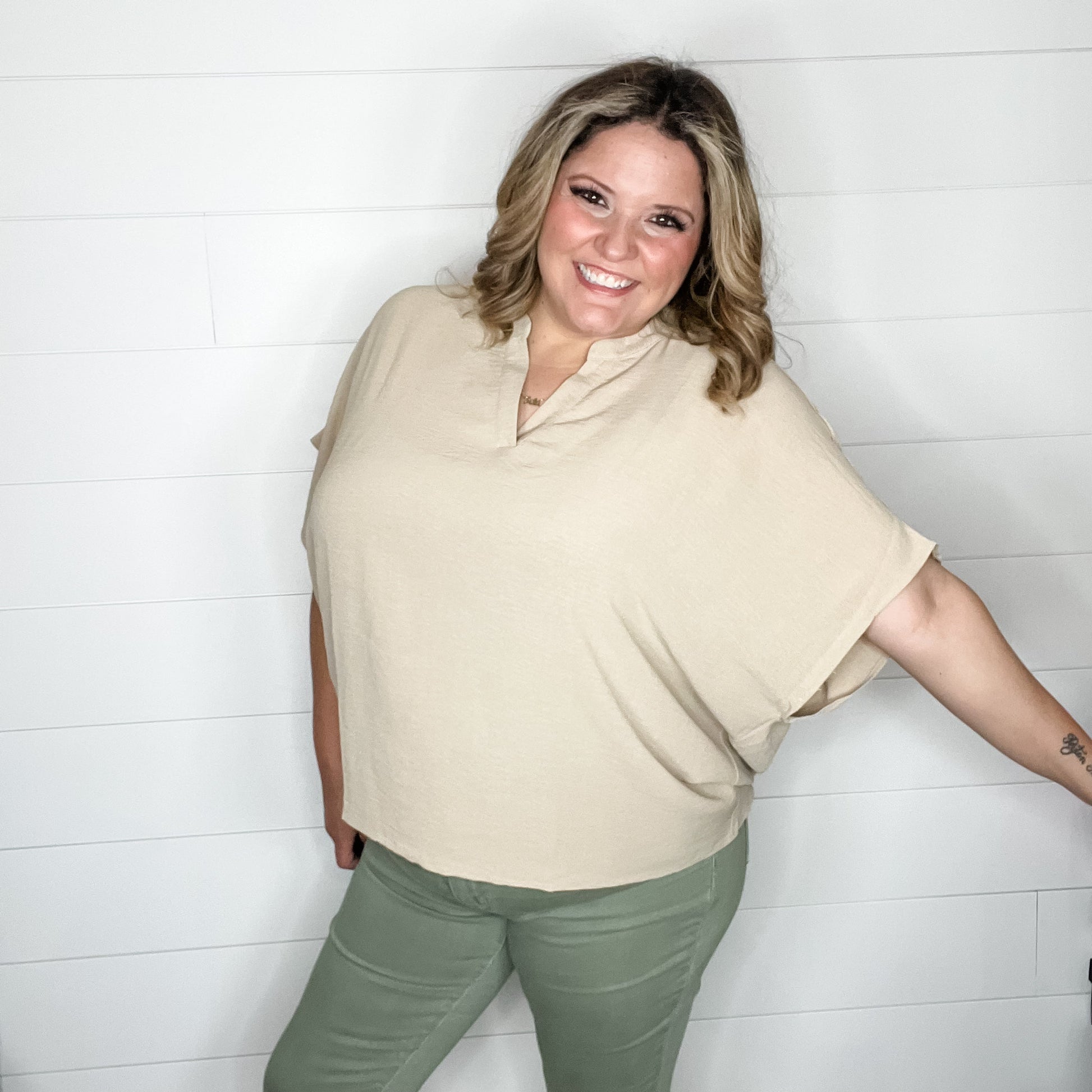"Mitchell" Split Neck Dolman (Taupe)