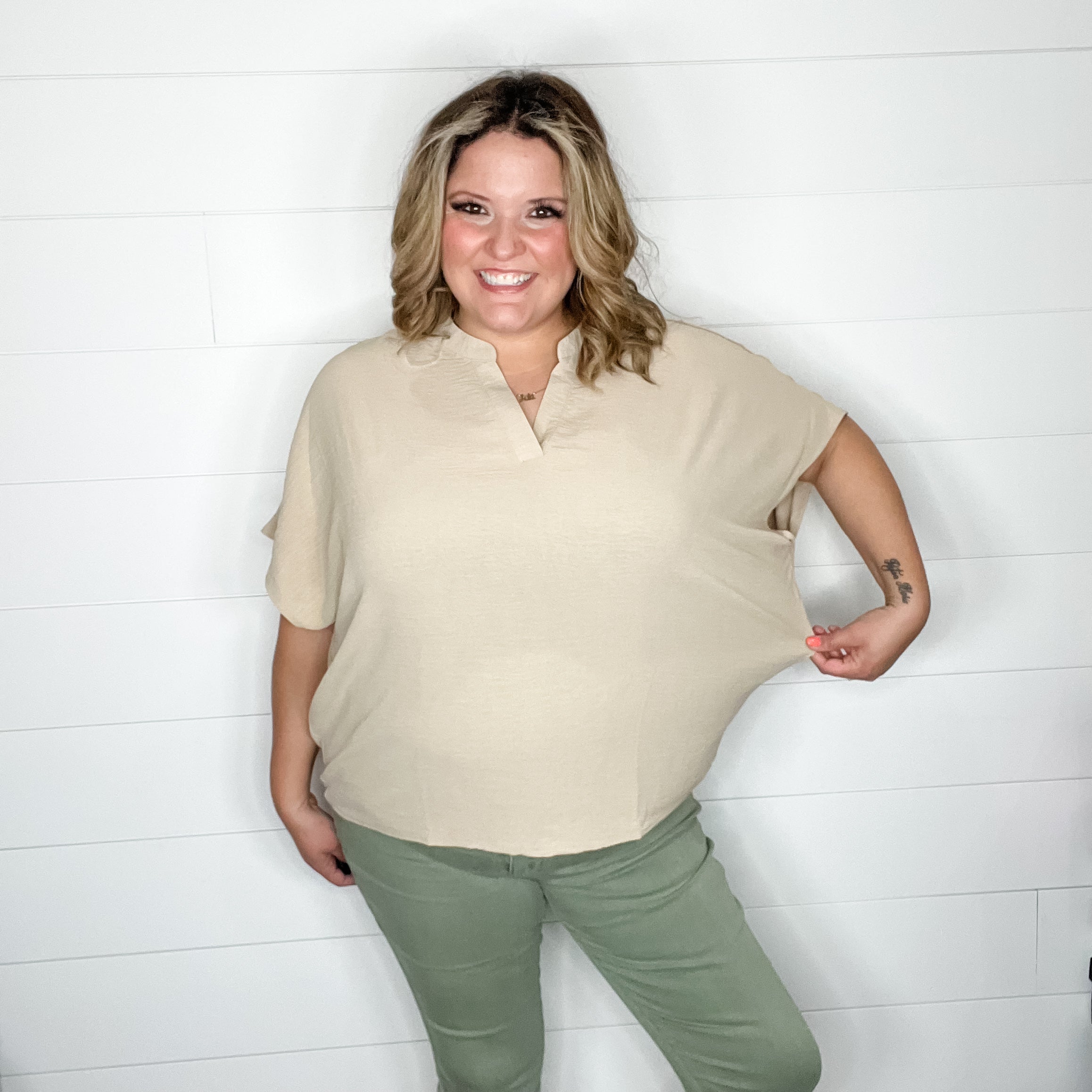 "Mitchell" Split Neck Dolman (Taupe)-Lola Monroe Boutique