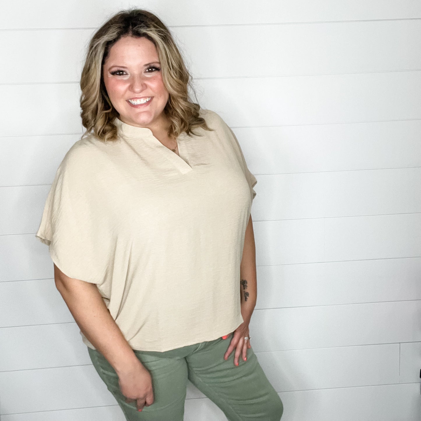 "Mitchell" Split Neck Dolman (Taupe)