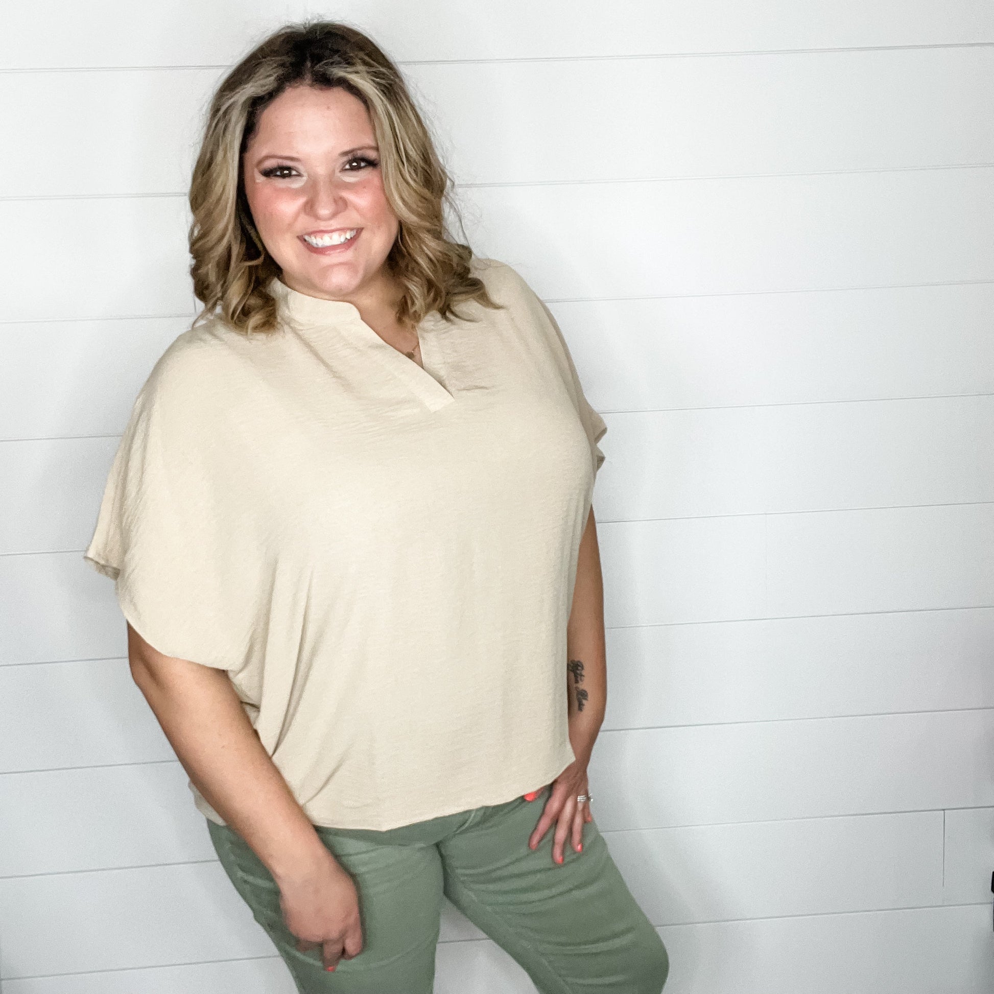 "Mitchell" Split Neck Dolman (Taupe)