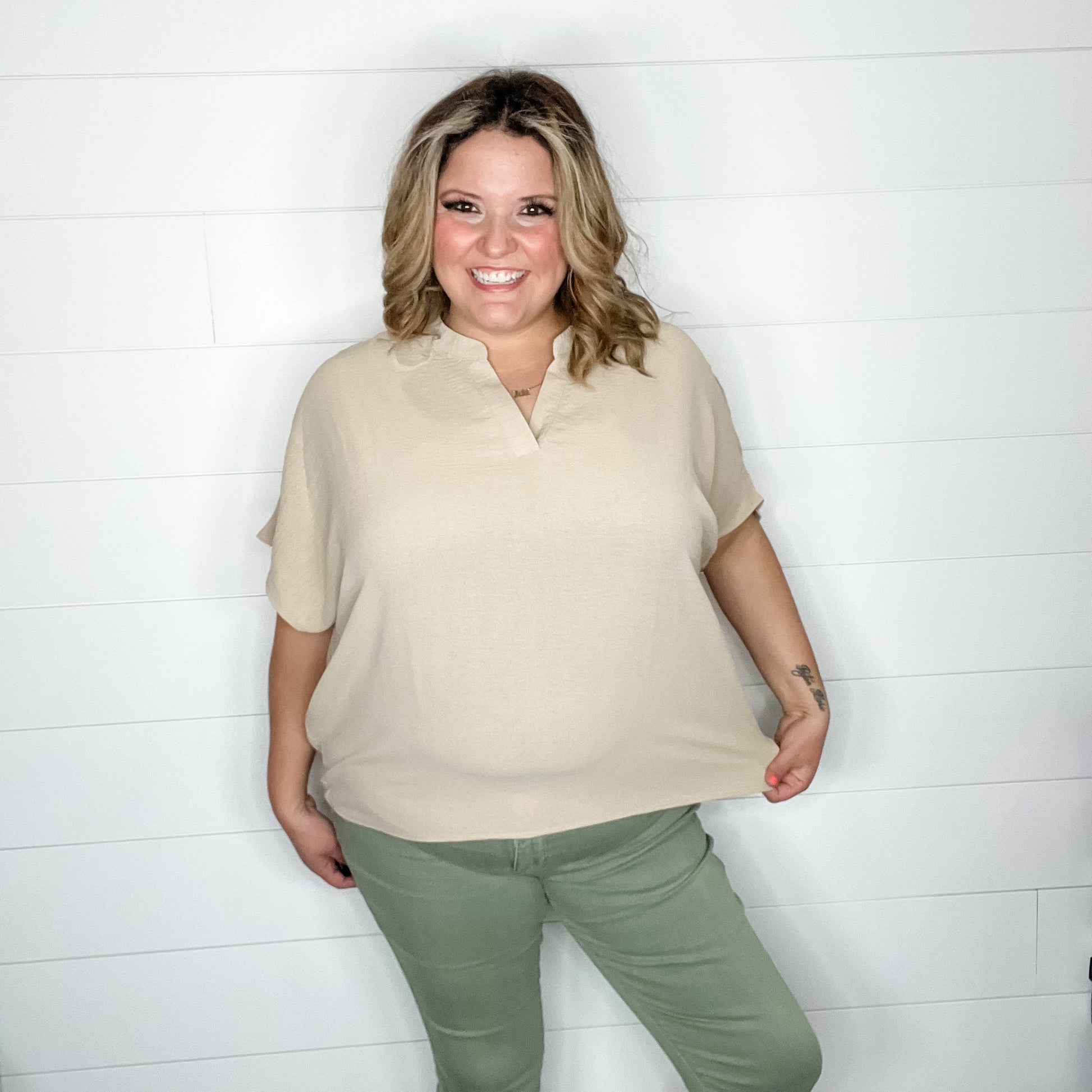 "Mitchell" Split Neck Dolman (Taupe)