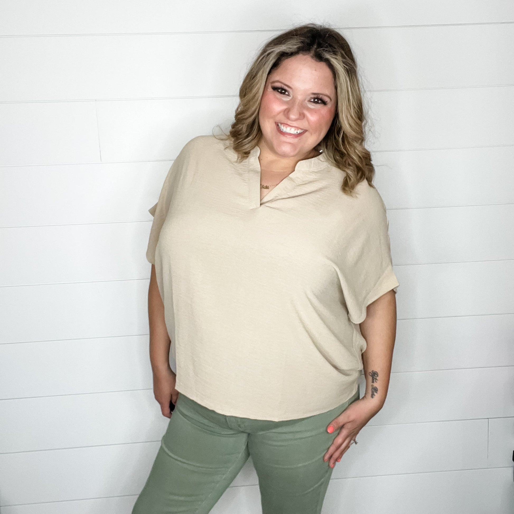 "Mitchell" Split Neck Dolman (Taupe)