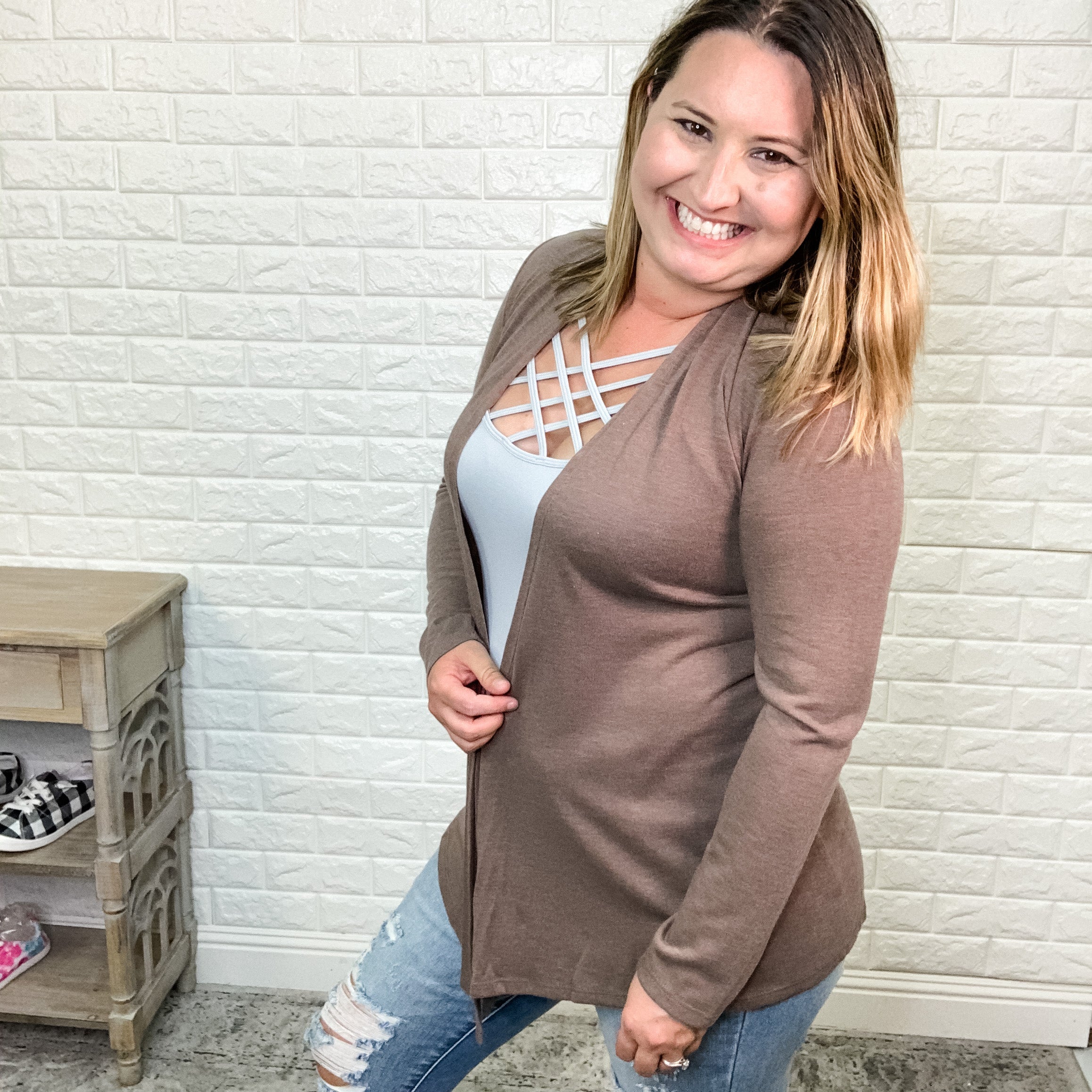 Mocha Lightweight Cardigan-Lola Monroe Boutique