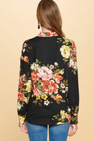 Mock Neck V Cutout Floral Long Sleeve-Lola Monroe Boutique