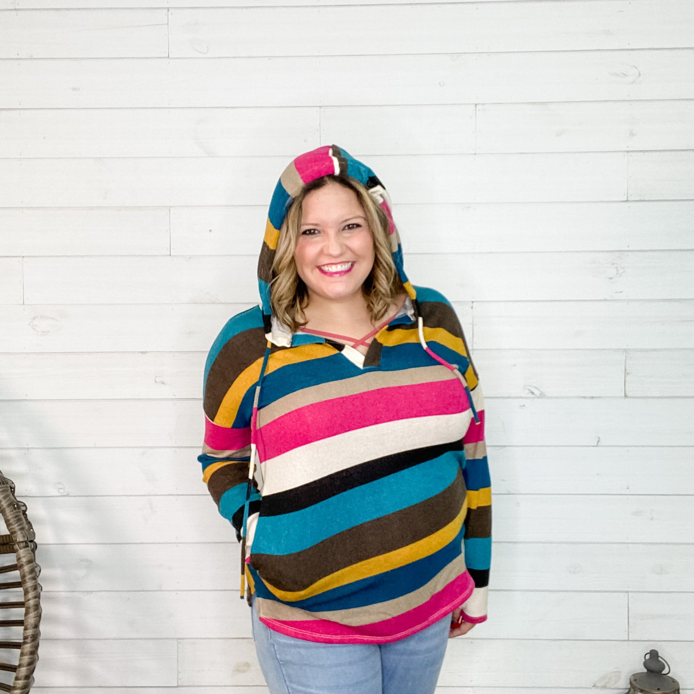 "Monique" Stripe Lightweight Hoodie-Lola Monroe Boutique