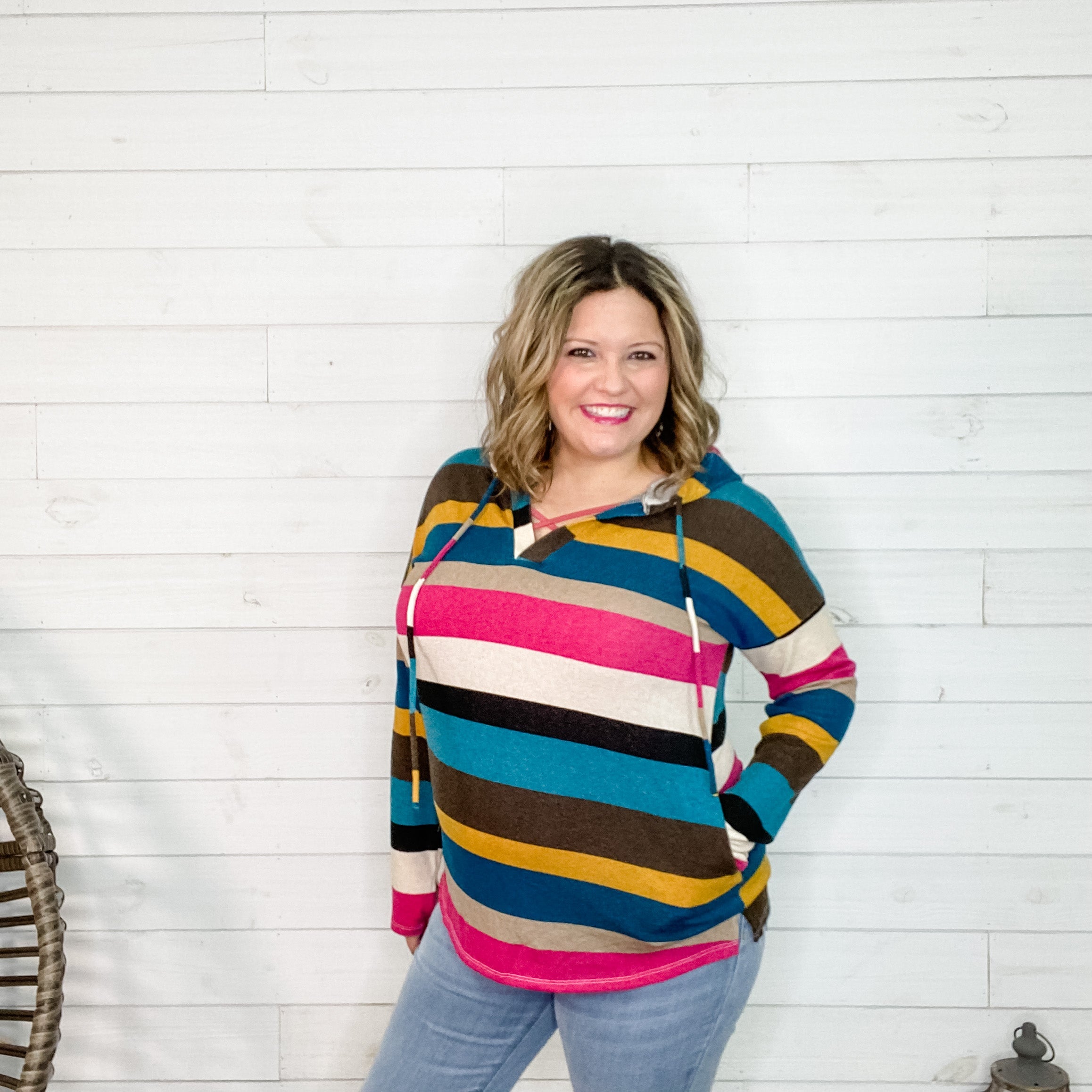 "Monique" Stripe Lightweight Hoodie-Lola Monroe Boutique