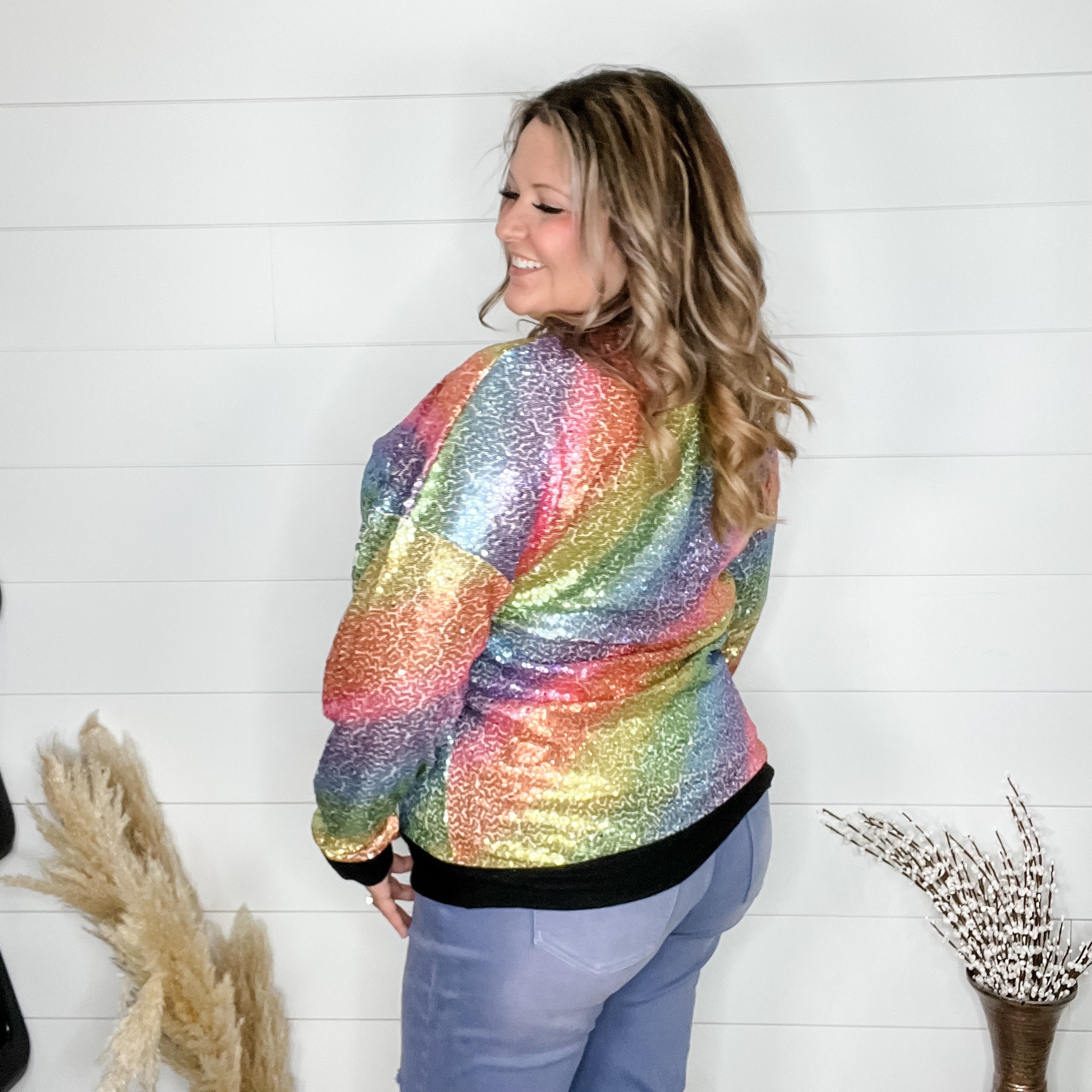 "Moonglow" Rainbow Sequin Crew Neck-Lola Monroe Boutique