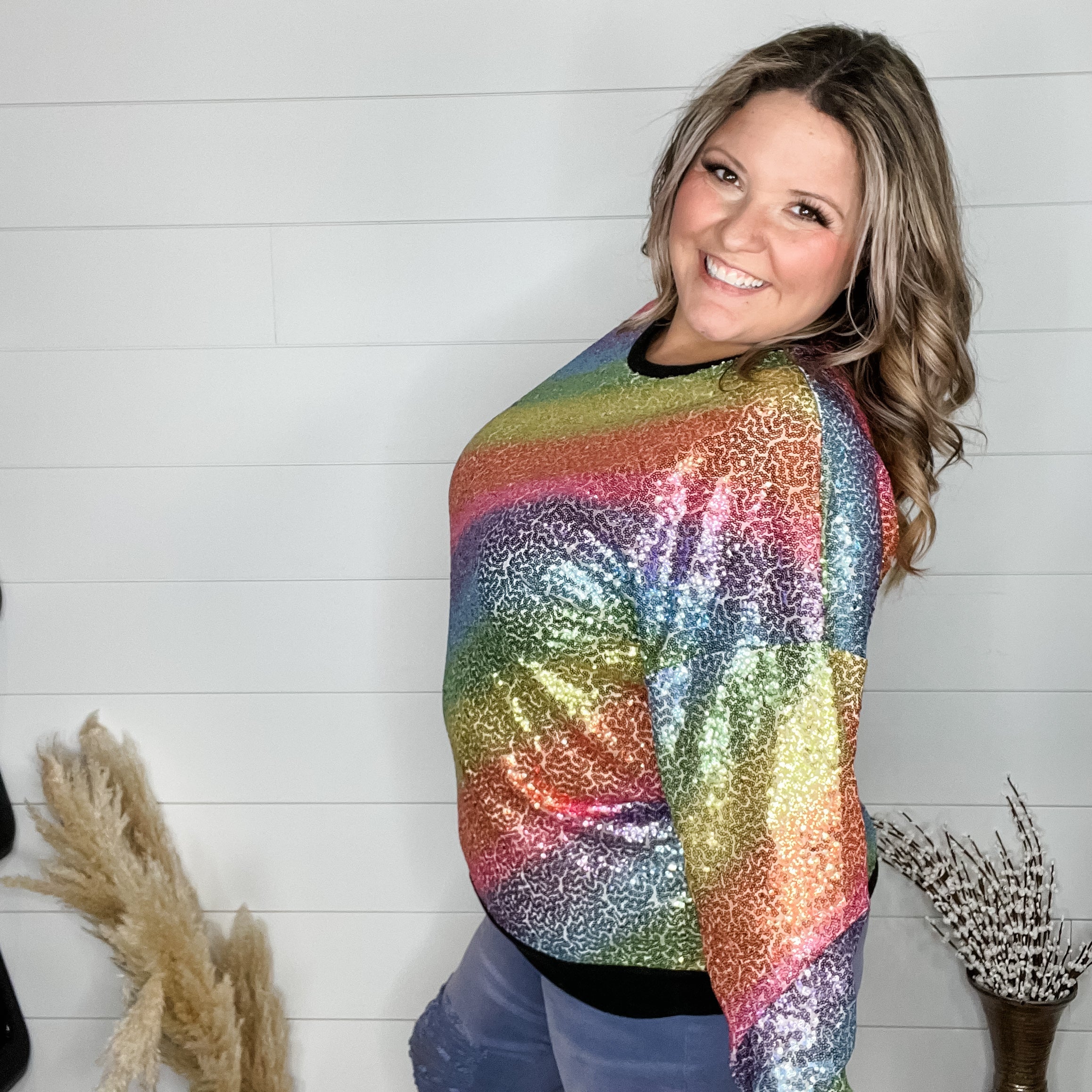 "Moonglow" Rainbow Sequin Crew Neck-Lola Monroe Boutique