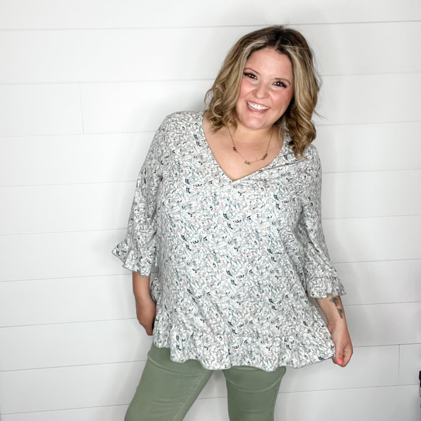 "Morningside" Floral 3/4 Sleeve Peasant Style Tops