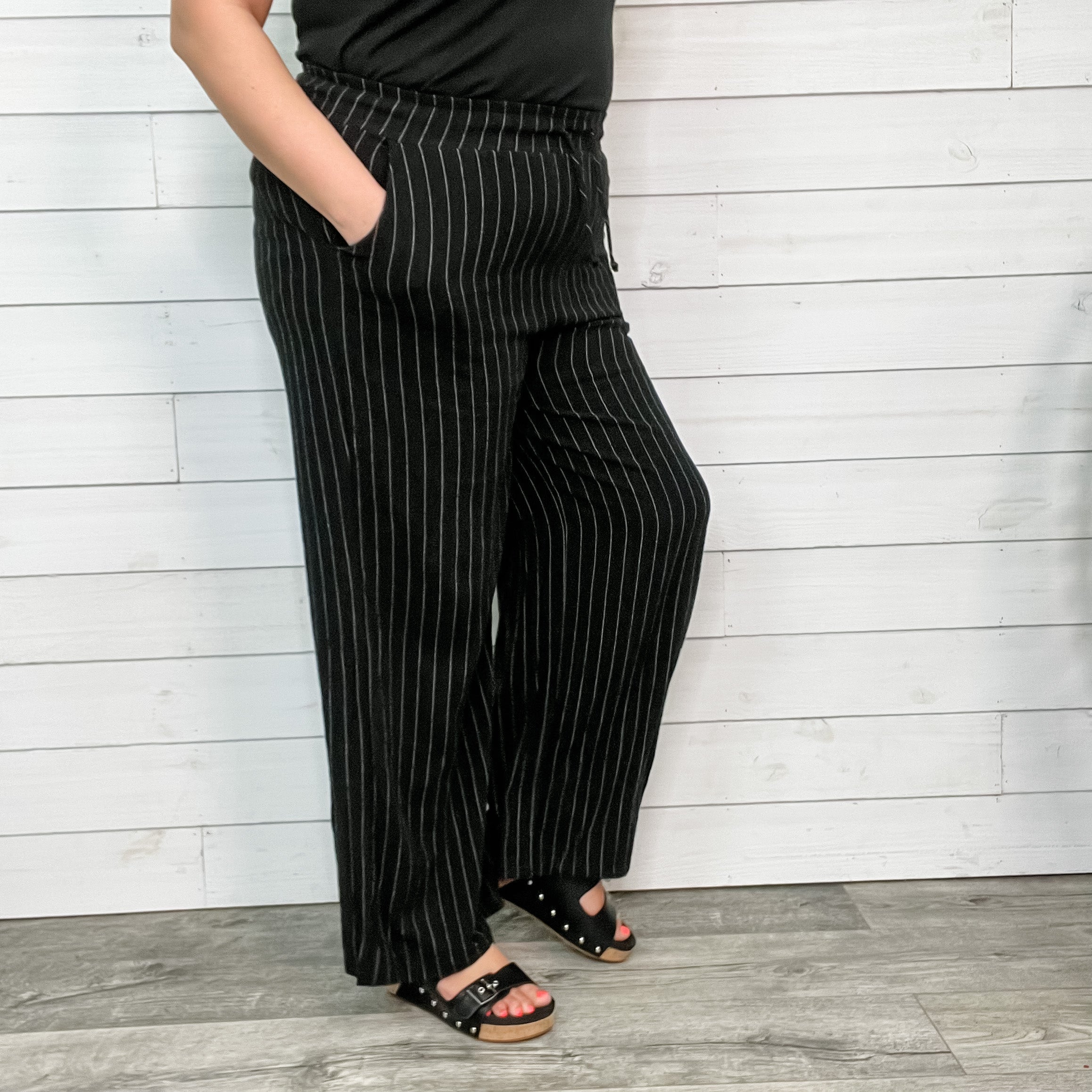 "Mr Big" Pinstripe Elastic Waist with Drawstring Trouser-Lola Monroe Boutique