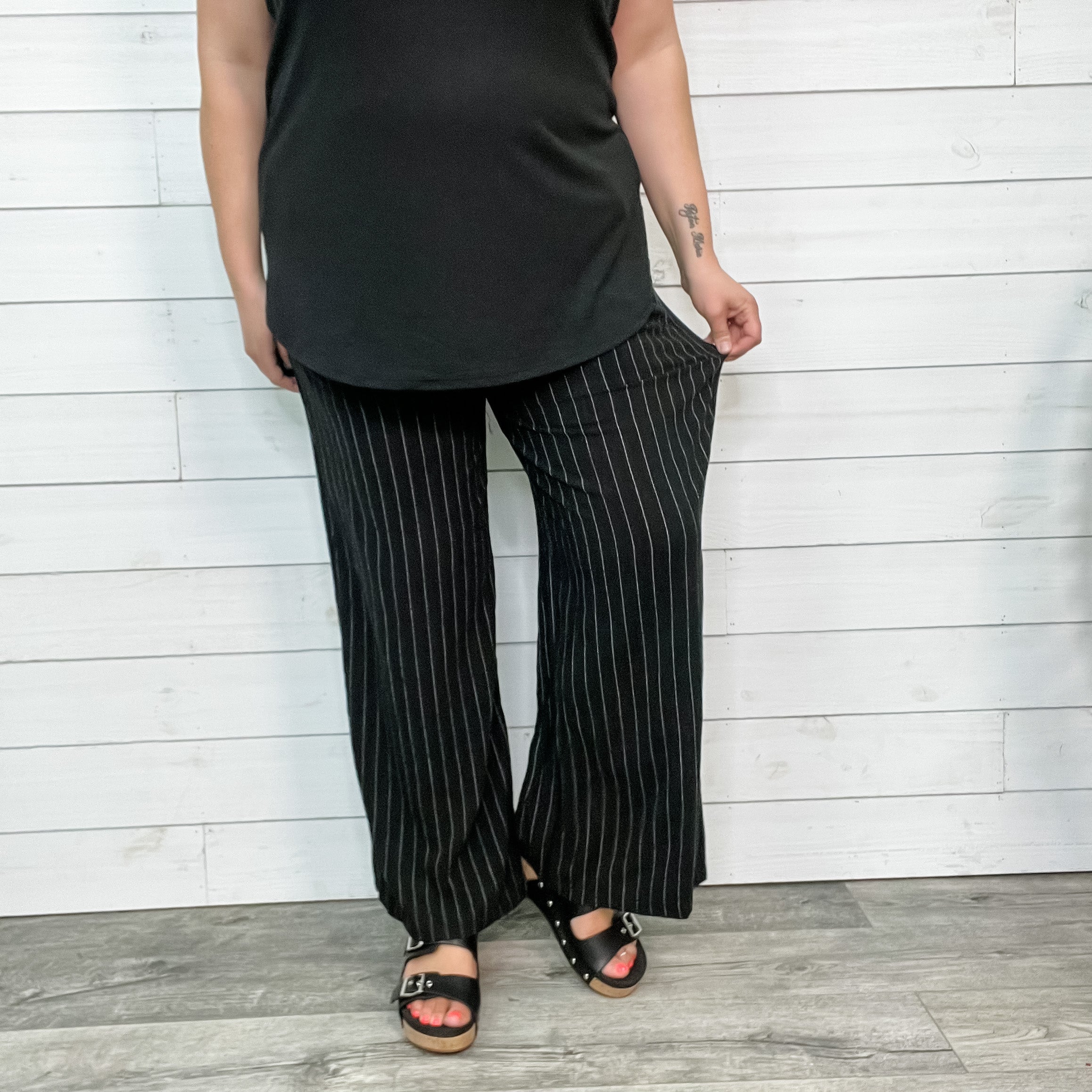 "Mr Big" Pinstripe Elastic Waist with Drawstring Trouser-Lola Monroe Boutique