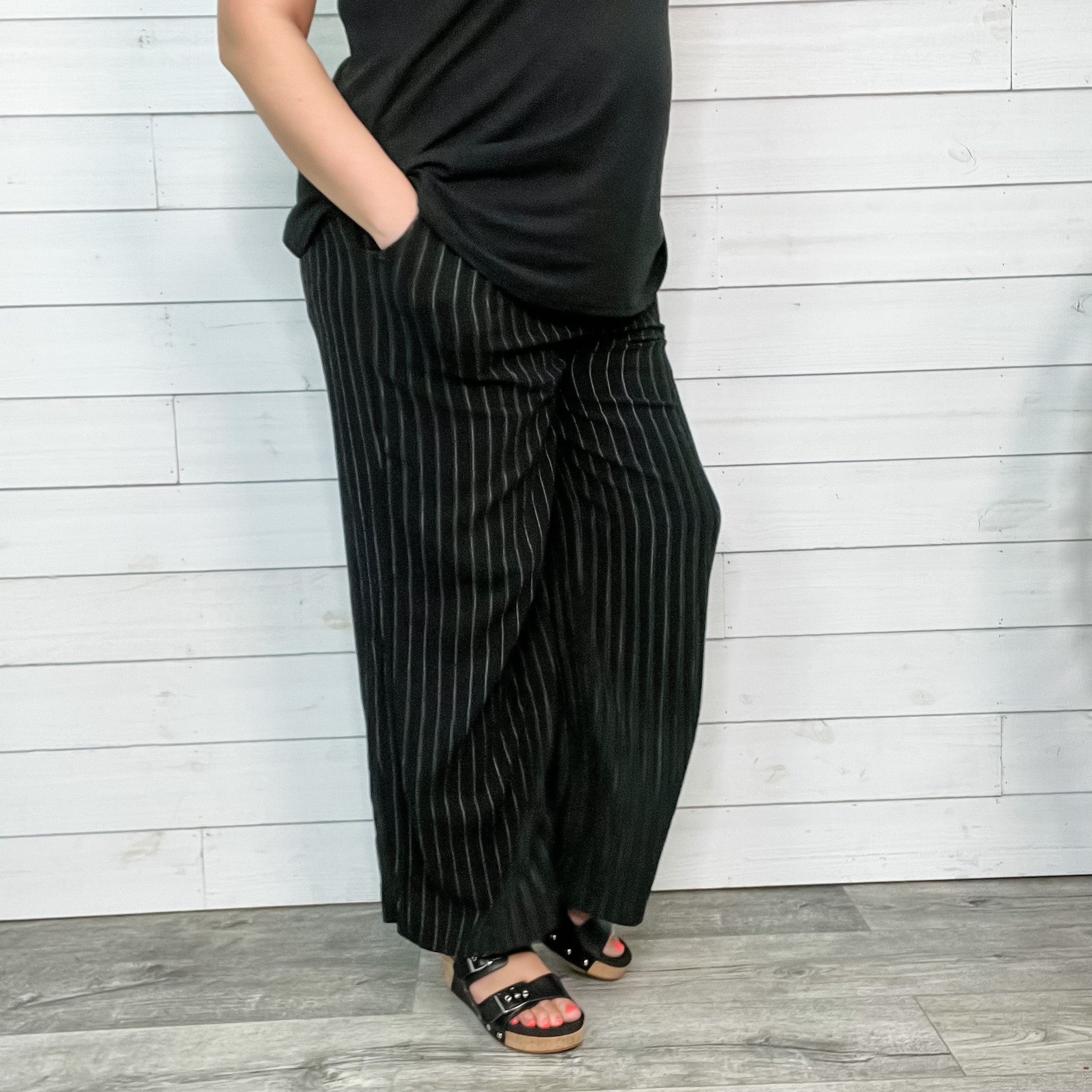 "Mr Big" Pinstripe Elastic Waist with Drawstring Trouser-Lola Monroe Boutique