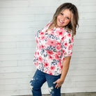 "My Darlin" Floral Short Sleeve Split Neck-Lola Monroe Boutique