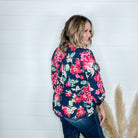 "Mykelti" Floral Lizzy 3/4 Sleeve Split Neck-Lola Monroe Boutique