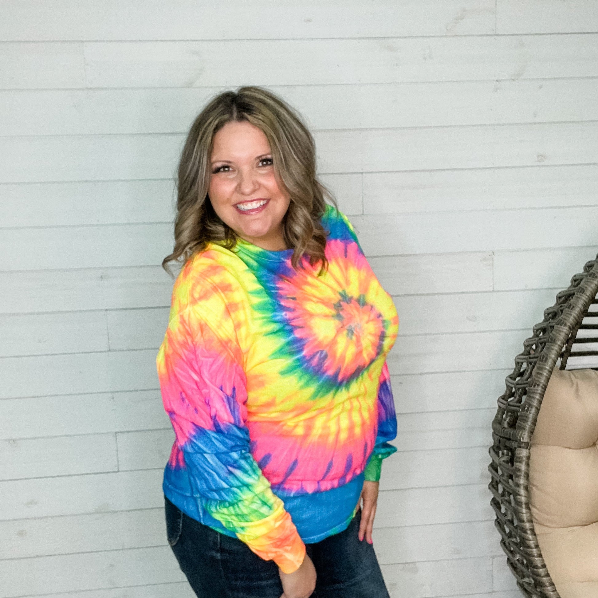 Neon Rainbow Spiral Tie Dye Long Sleeve Tee