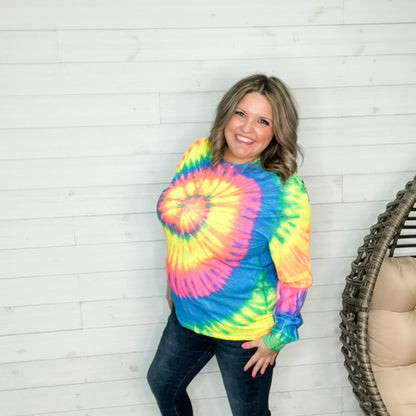 Neon Rainbow Spiral Tie Dye Long Sleeve Tee