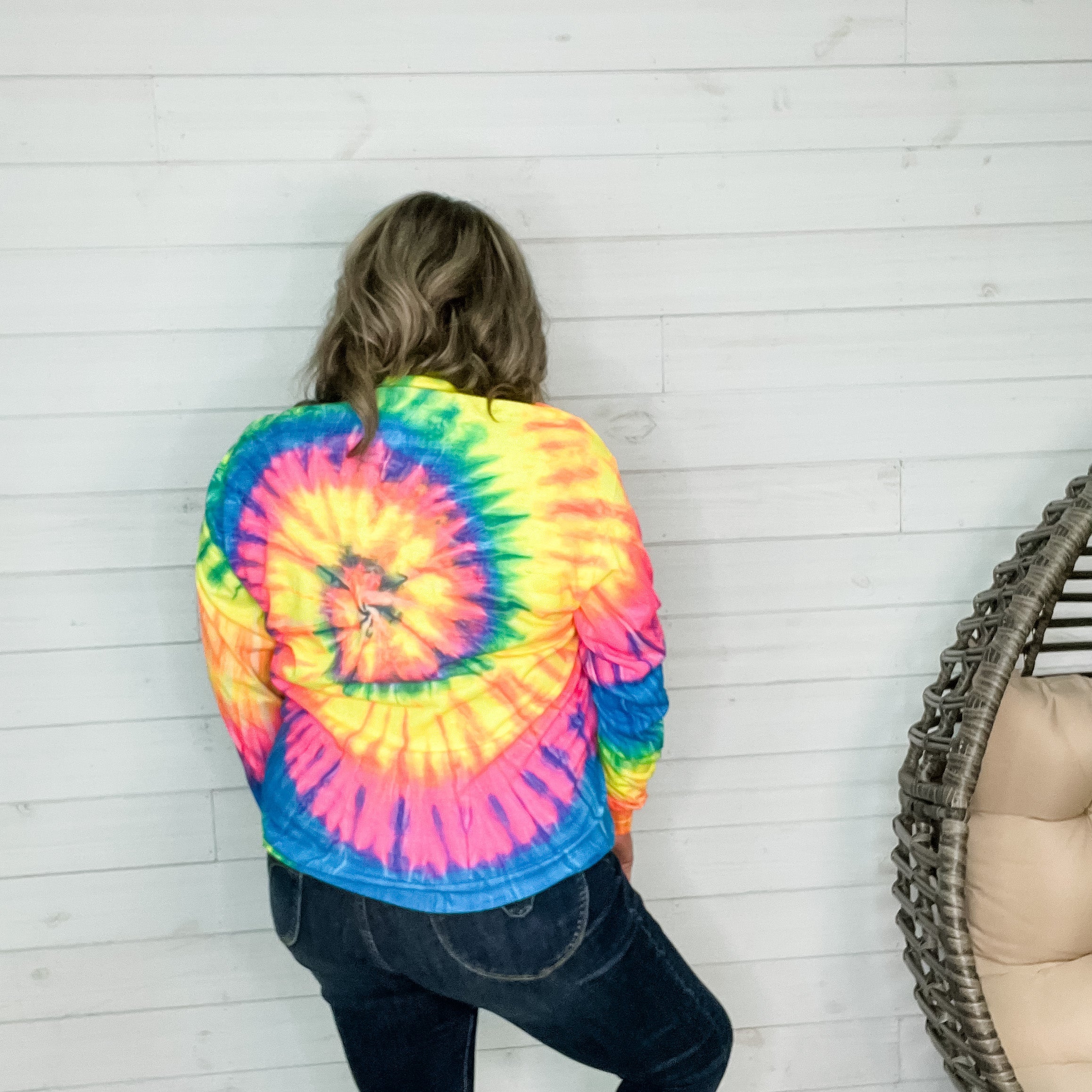 Neon Rainbow Spiral Tie Dye Long Sleeve Tee-Lola Monroe Boutique