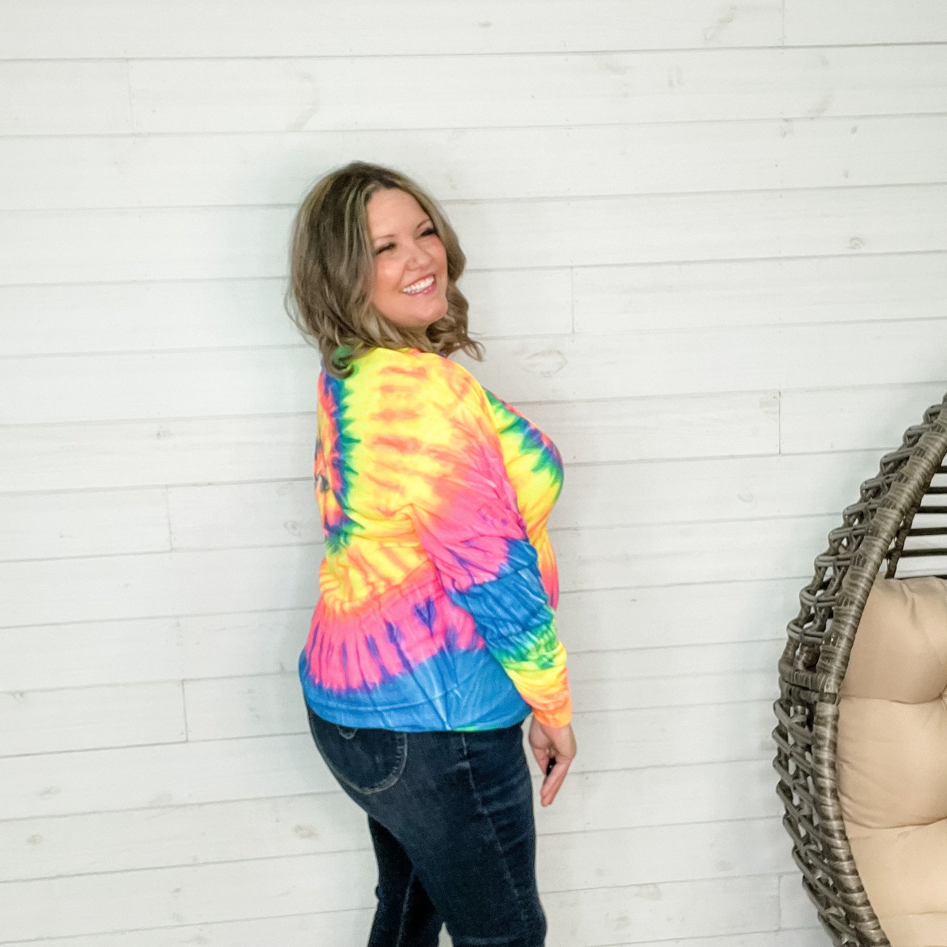 Neon Rainbow Spiral Tie Dye Long Sleeve Tee