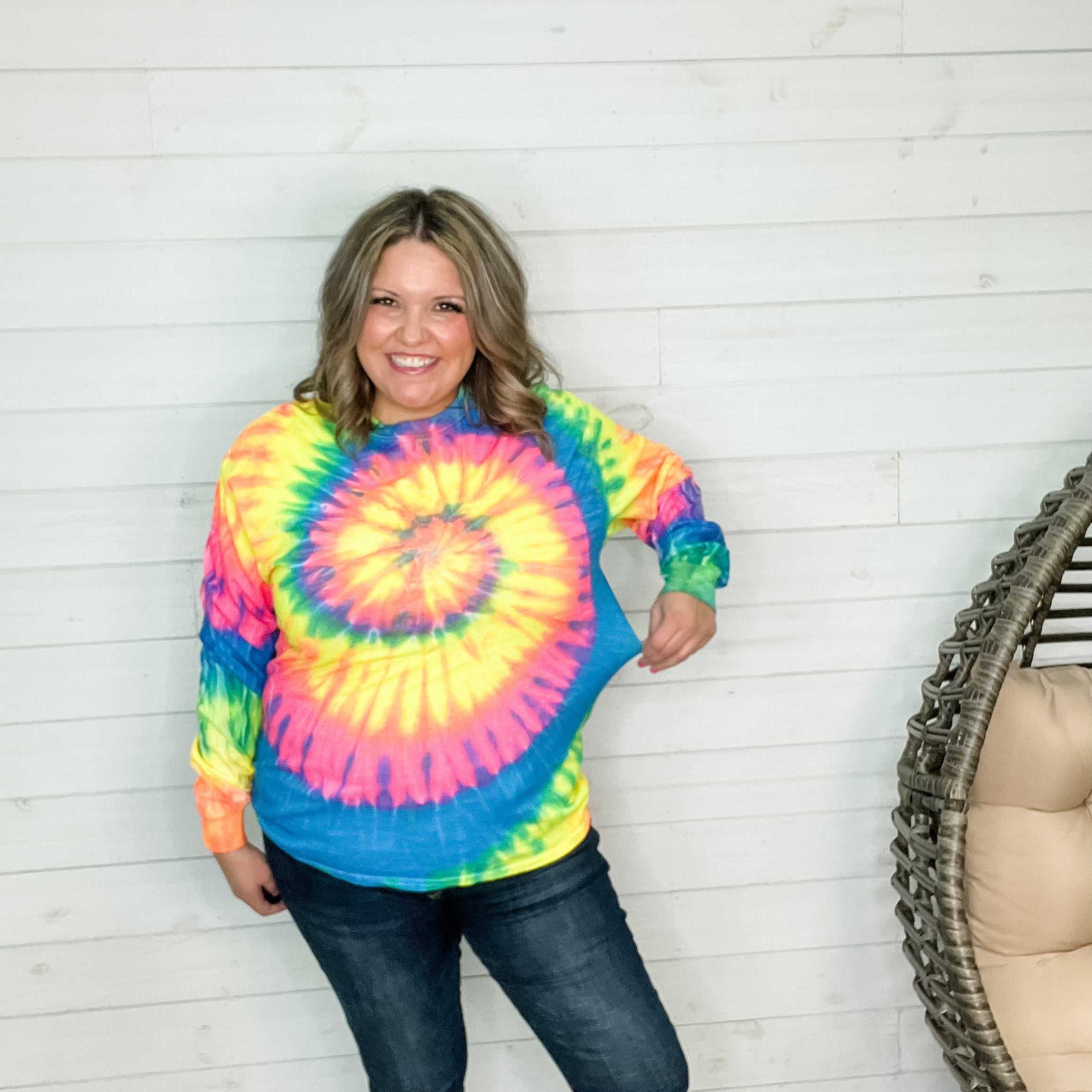 Neon Rainbow Spiral Tie Dye Long Sleeve Tee-Lola Monroe Boutique