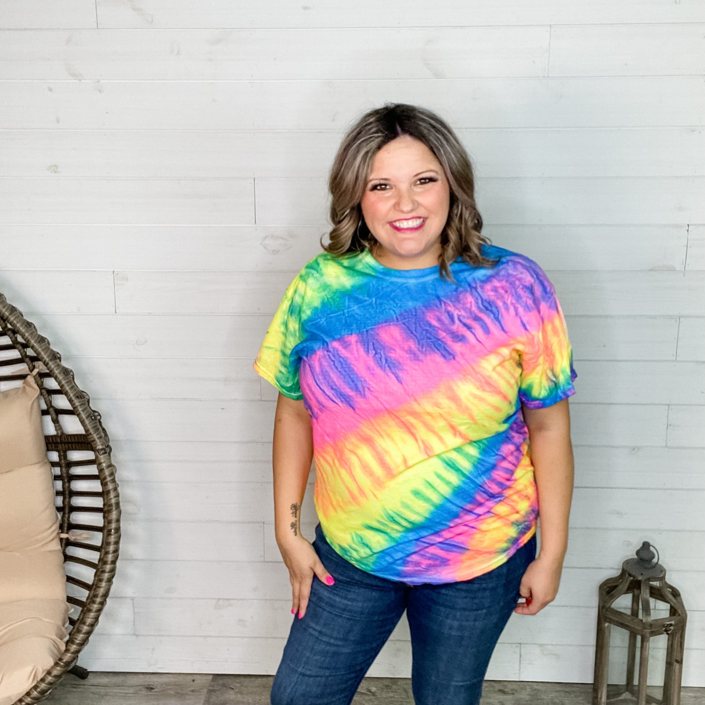 Neon Rainbow Spiral Tie Dye Short Sleeve Tee-Lola Monroe Boutique