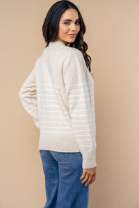 "Newsworthy" Long Sleeve Split Neck Sweater (Oatmeal)-Lola Monroe Boutique