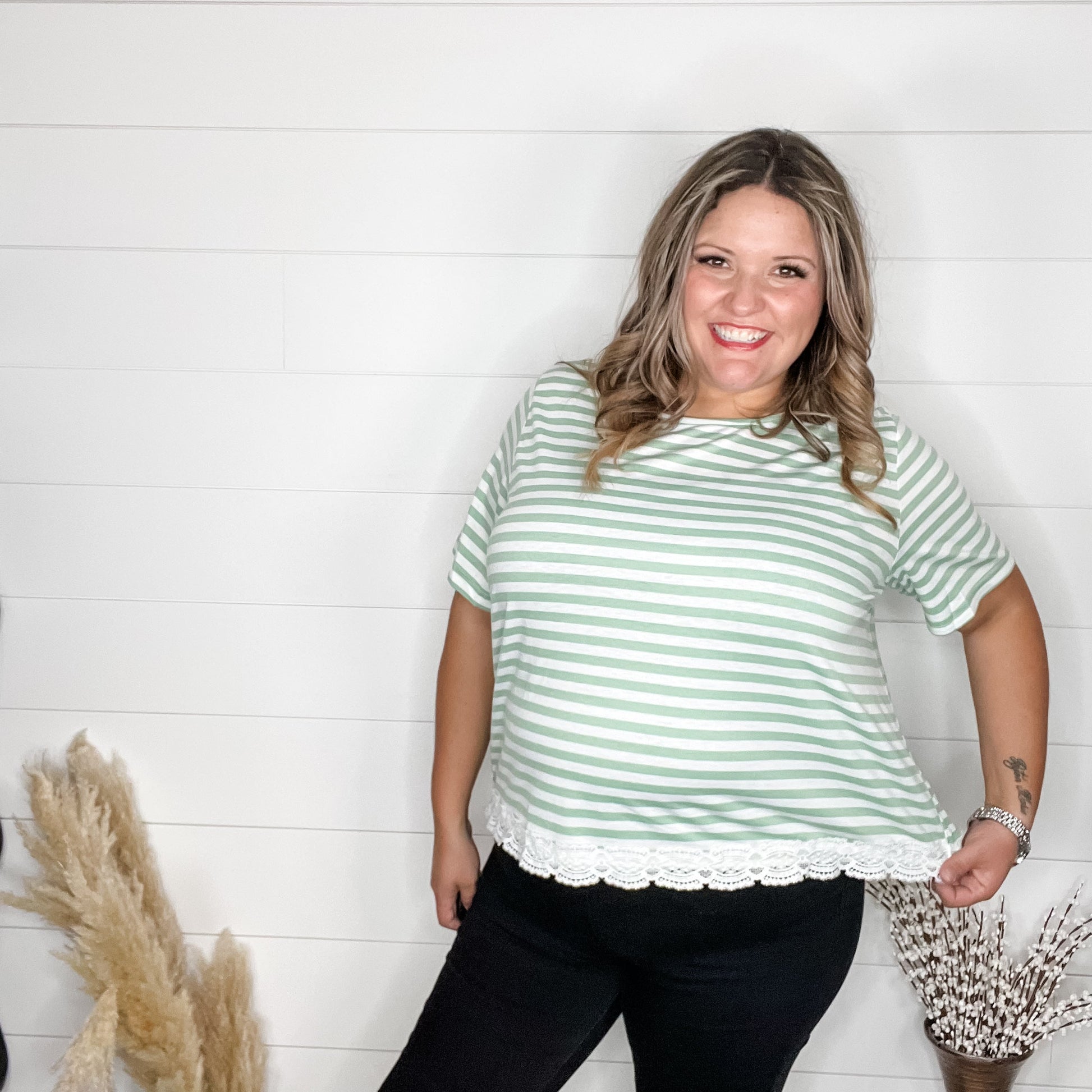 "Next To You" Short Sleeve with Lace Detail
