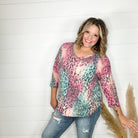 "Northern" Animal Print 3/4 Sleeve V Neck-Lola Monroe Boutique