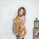 "Nova" Long Balloon Sleeve Paisley V Neck-Lola Monroe Boutique