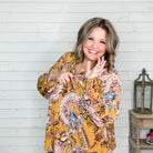 "Nova" Long Balloon Sleeve Paisley V Neck-Lola Monroe Boutique