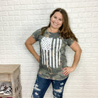 "Now You See Me" Flag Tee with Rolled Cuff Sleeve-Lola Monroe Boutique