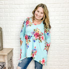 "Ocean Breeze" 3/4 Sleeve Floral Shark Bite Hem Top-Lola Monroe Boutique