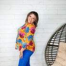 "October" Floral Lizzy 3/4 Sleeve Split Neck-Lola Monroe Boutique