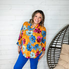 "October" Floral Lizzy 3/4 Sleeve Split Neck-Lola Monroe Boutique