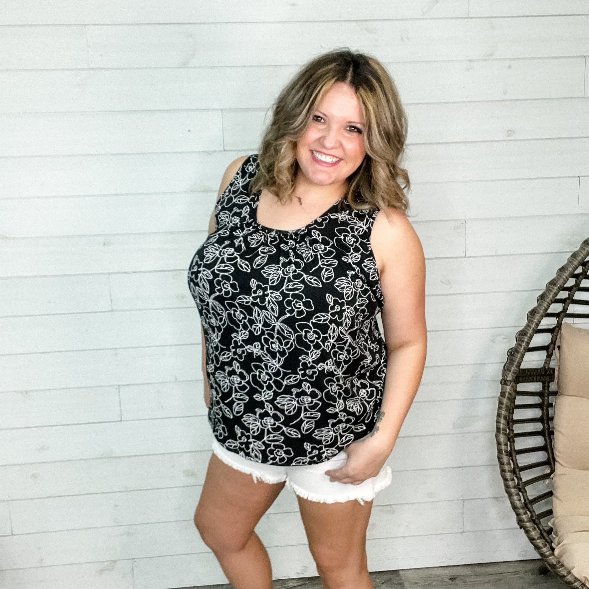 "Of Course You Can" Floral Tank with Back Tie Detail