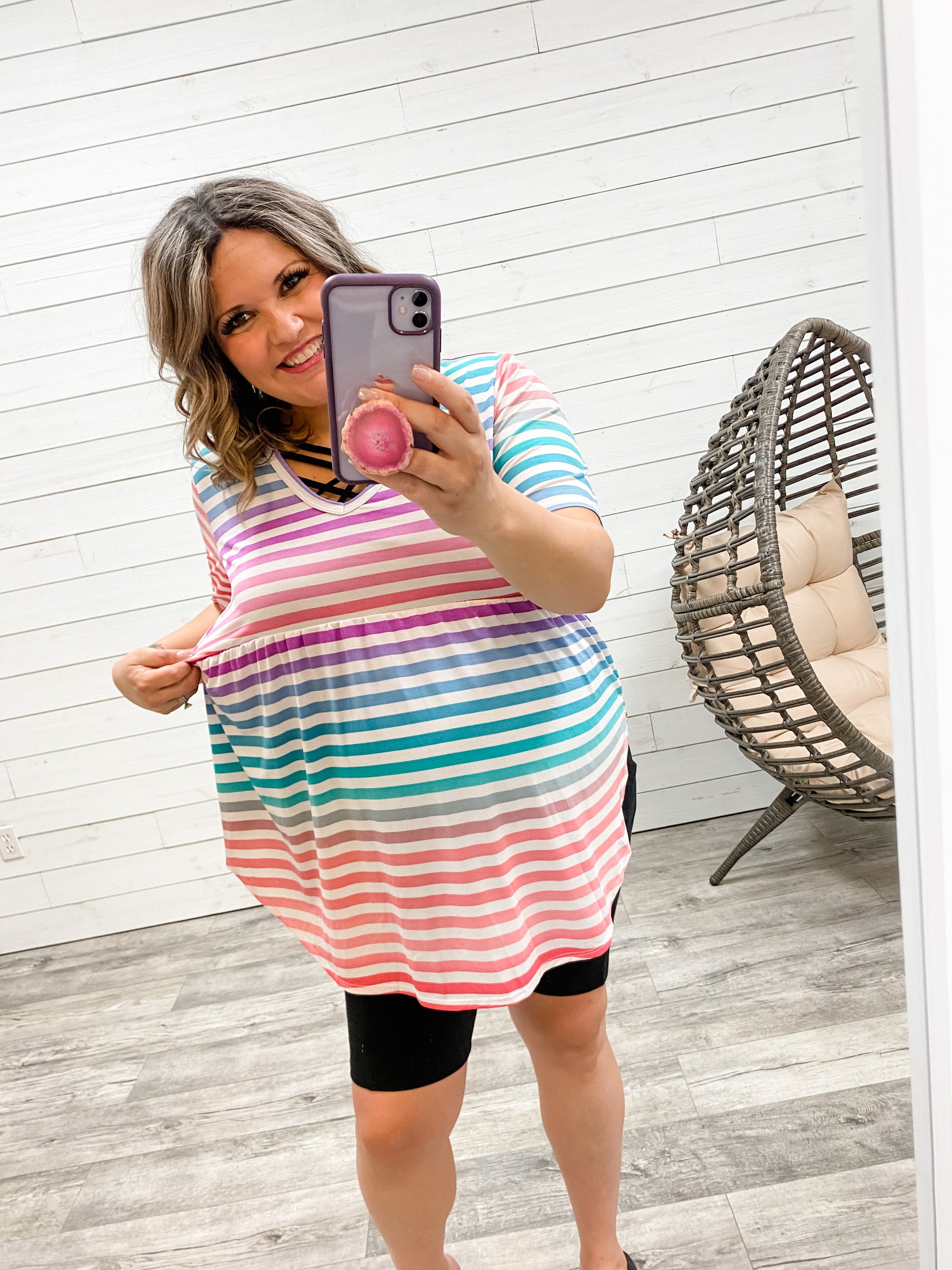"Oh Baby Baby" Striped V Neck Babydoll