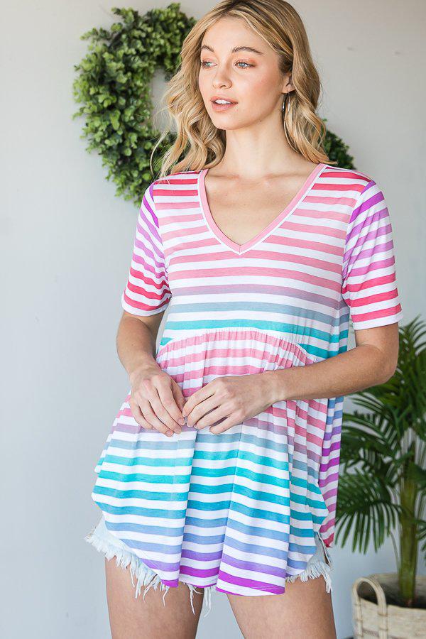 "Oh Baby Baby" Striped V Neck Babydoll