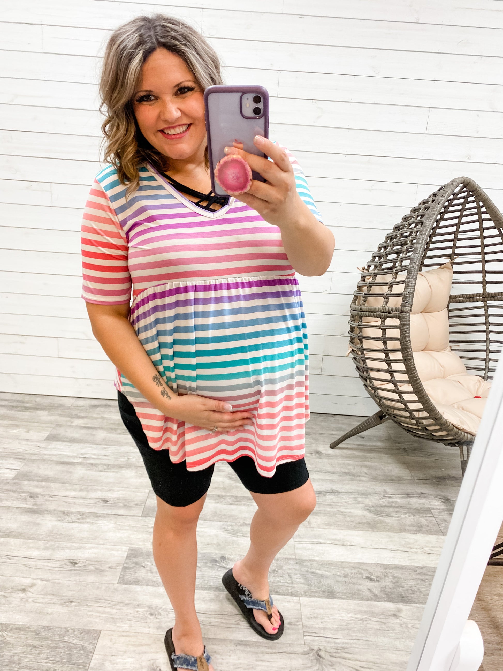 "Oh Baby Baby" Striped V Neck Babydoll