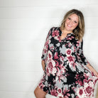 "Oh It's Different" Floral Lizzy 3/4 Sleeve Split Neck Tunic with Pockets-Lola Monroe Boutique