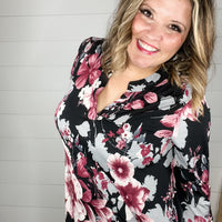 "Oh It's Different" Floral Lizzy 3/4 Sleeve Split Neck Tunic with Pockets-Lola Monroe Boutique