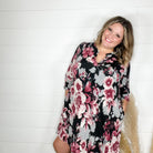 "Oh It's Different" Floral Lizzy 3/4 Sleeve Split Neck Tunic with Pockets-Lola Monroe Boutique