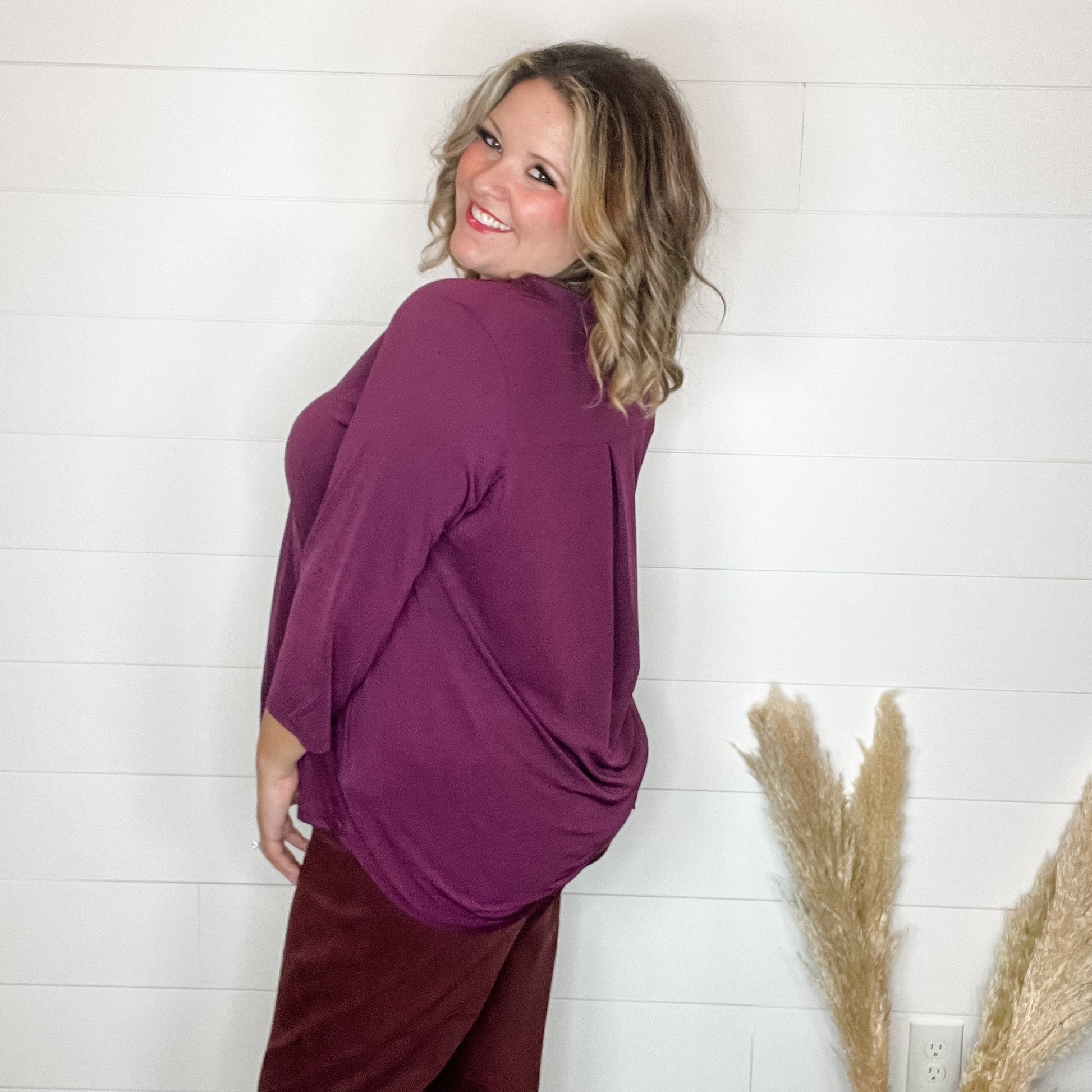 "Oh We Did" 3/4 Sleeve Split Neck (Dark Burgundy)
