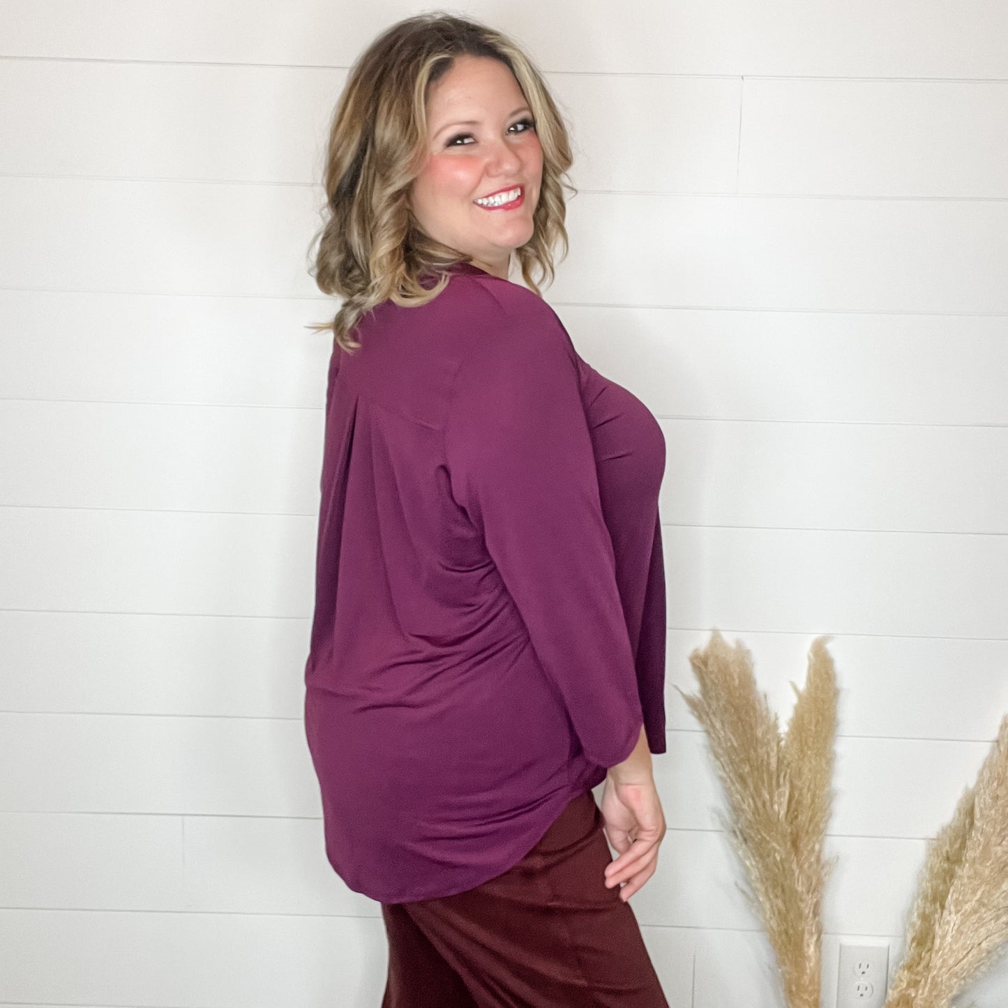 "Oh We Did" 3/4 Sleeve Split Neck (Dark Burgundy)