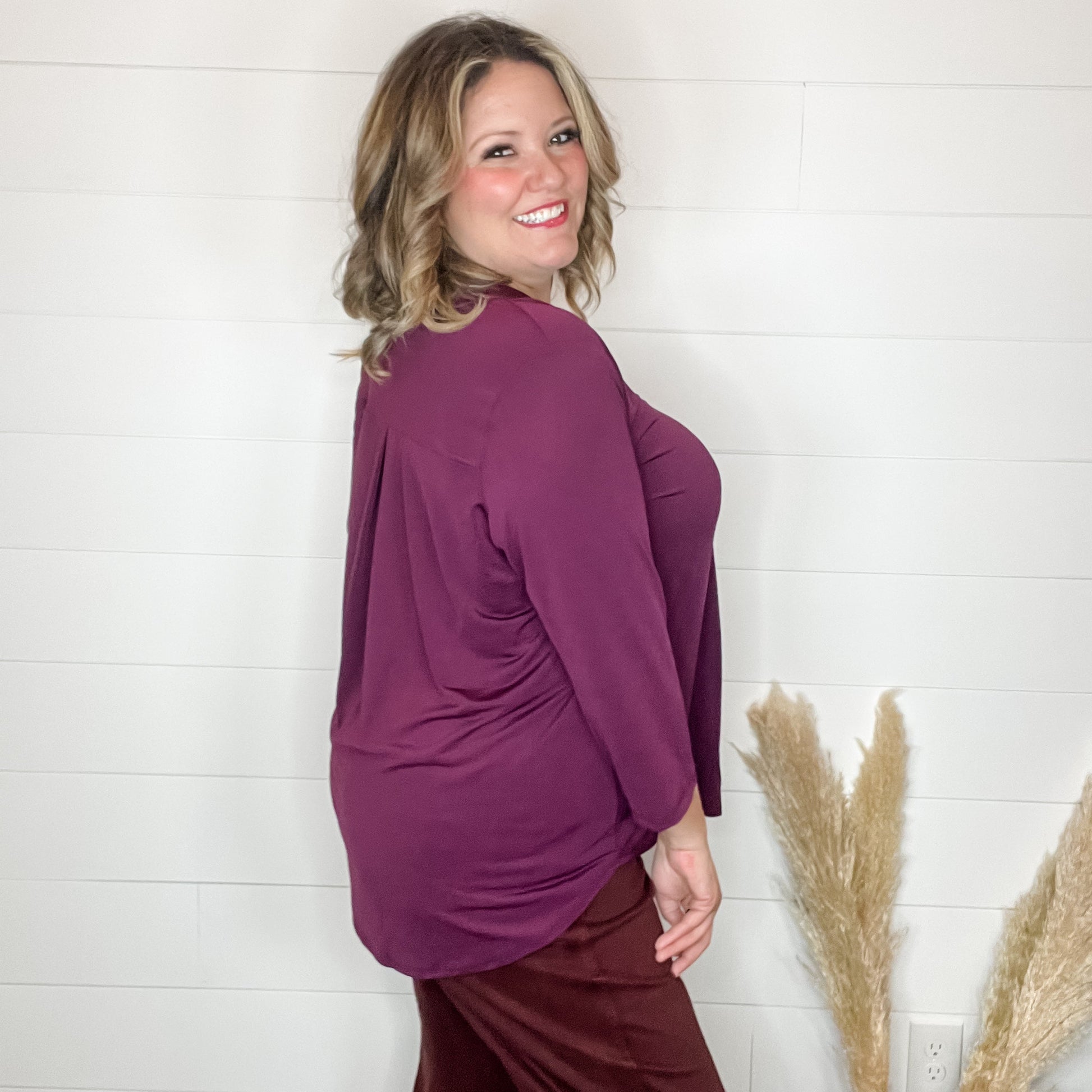 "Oh We Did" 3/4 Sleeve Split Neck (Dark Burgundy)