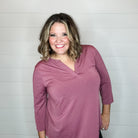 "Oh We Did" 3/4 Sleeve Split Neck (Dark Mauve)-Lola Monroe Boutique