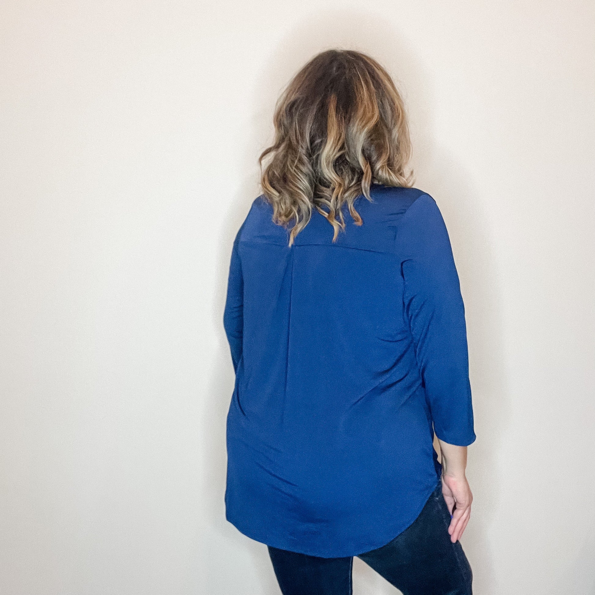 "Oh We Did" 3/4 Sleeve Split Neck (Navy)