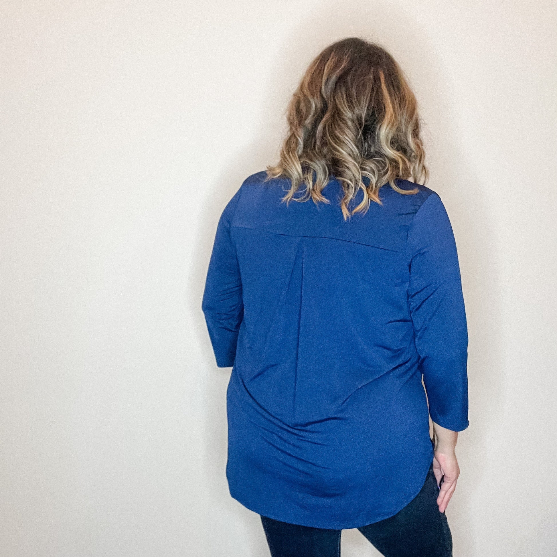 "Oh We Did" 3/4 Sleeve Split Neck (Navy)