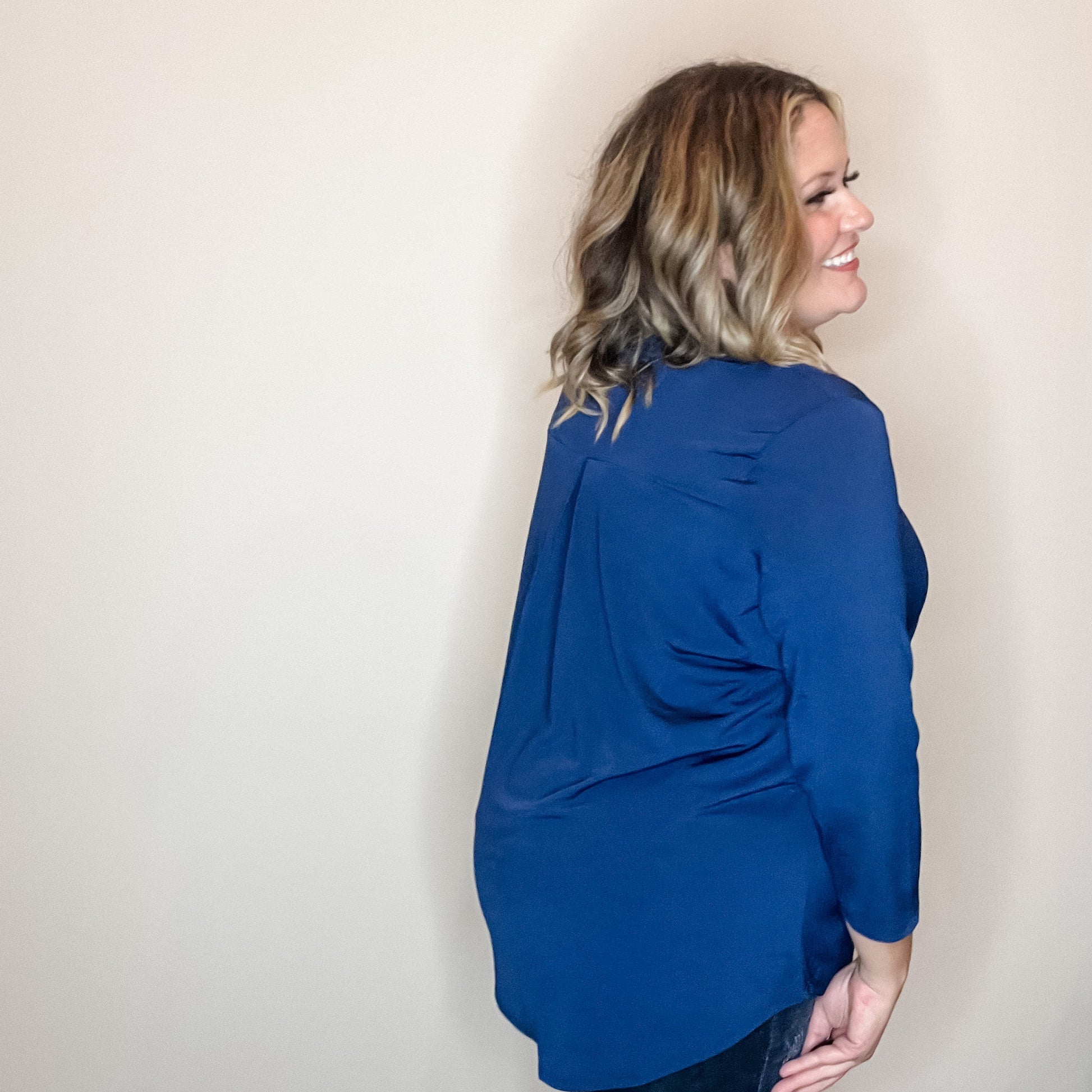 "Oh We Did" 3/4 Sleeve Split Neck (Navy)
