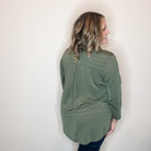 "Oh We Did" 3/4 Sleeve Split Neck (Olive)-Lola Monroe Boutique